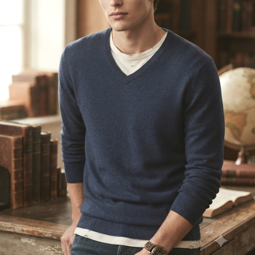 Calvin Klein Mens Navy Blue 100% Extra Fine Merino Wool V-Neck Sweater Large